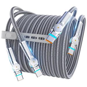 USB C to USB C Cable10ft,240W 2-Pack Braided 180Rotating Type C Charging CableFast Charge for iPhone 16/16Pro/16Plus/16ProMax,MacBook Air,iPad Pro,Pixel,Samsung Galaxy S23/S24 Ultra-Light Grey