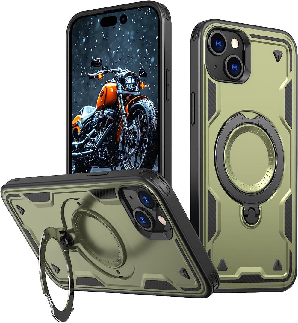 Kehewaa 360°Rotatable Magnetic Ring for iPhone 15 Case [Compatible with MagSafe] Build in Invisible Stand [Drop Protection] Shockproof Military-Grade Protection Anti-Fingerprint Anti-Scratch, Green