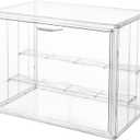 Attelite Clear Acrylic Display Case,3 Tier Display Shelf with 2 Movable Plate, Stackable Protection Showcase for Action Figures, Display Storage Box Countertop with Magnetic Door