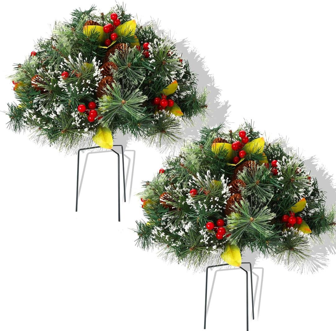 2pcs Artificial Christmas Tree with Ground Spikes, Pine Trees with Tripod Stake, Outdoor Christmas Decorations for Porch, Driveway, Yard A 2pcs
