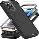 for iPhone 14 Pro Case, Compatible with Magsafe, Military Grade 3 in 1 Heavy Duty Shockproof/Drop Proof/Dust Proof Case with 2Pcs Tempered Glass Screen Protector (New-Black/Grey)