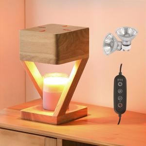 IN HAPPY Candle Warmer Lamp with Timer,Bedroom Home Decor Dimmable Wax Melt Warmer for Scented Wax with 2Pcs 50w Bulbs,Perfect for Jar Candles, Birthday Gifts for Women Mom (Wood)