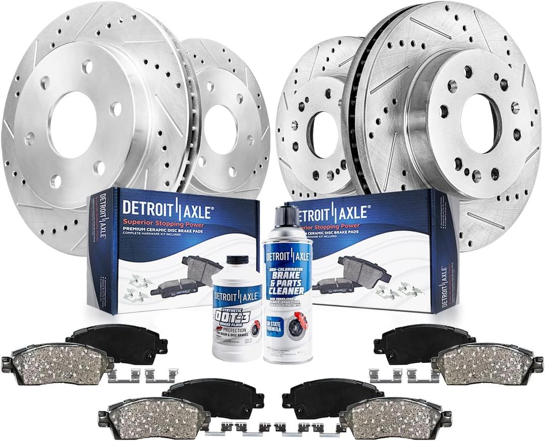 Detroit Axle - Brake Kit for Chevy GMC Silverado Sierra 1500 Tahoe Yukon XL | Suburban Escalade ESV Drilled Disc Rotors Ceramic Brakes Pads Replacement 12.99" Front & 13.58" Rear Rotor