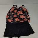 Aqua Eve Two Piece Women's Tankini Swimsuits Blouson Swim Tank Top with Shorts Modest Bathing Suits (Large, Black Floral)