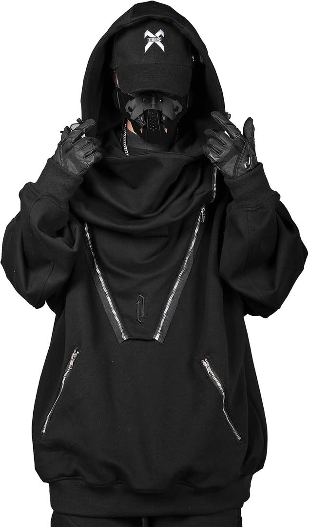 Niepce Inc Japanese Streetwear Hoodie for Men (Black, L)