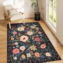 DUKINO 3x5 Area Rug, Floral Rugs for Living Room, Lightweight Non Slip Washable Rug, Indoor Low Pile & Non-Shedding Boho Design Rugs for Bedroom, Living Room, Dining Room, Black