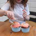 100Pcs Aluminum Cups with Lids,5oz Disposable Ramekin Baking Cups Muffin Liners Mini Pie Pans Foil Cupcake Containers for Christmas Party Wedding Party,Sky Blue