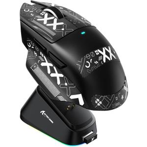 ATTACK SHARK V6 Wireless Gaming Mouse with RGB Charging Dock, 25K DPI PAW3311 Sensor, 1K Polling Tri-Mode Ergonomic PC Mice, 5 Programmable Bottons, Cloud-Based AI Driver for Win/Mac,Black&Tape