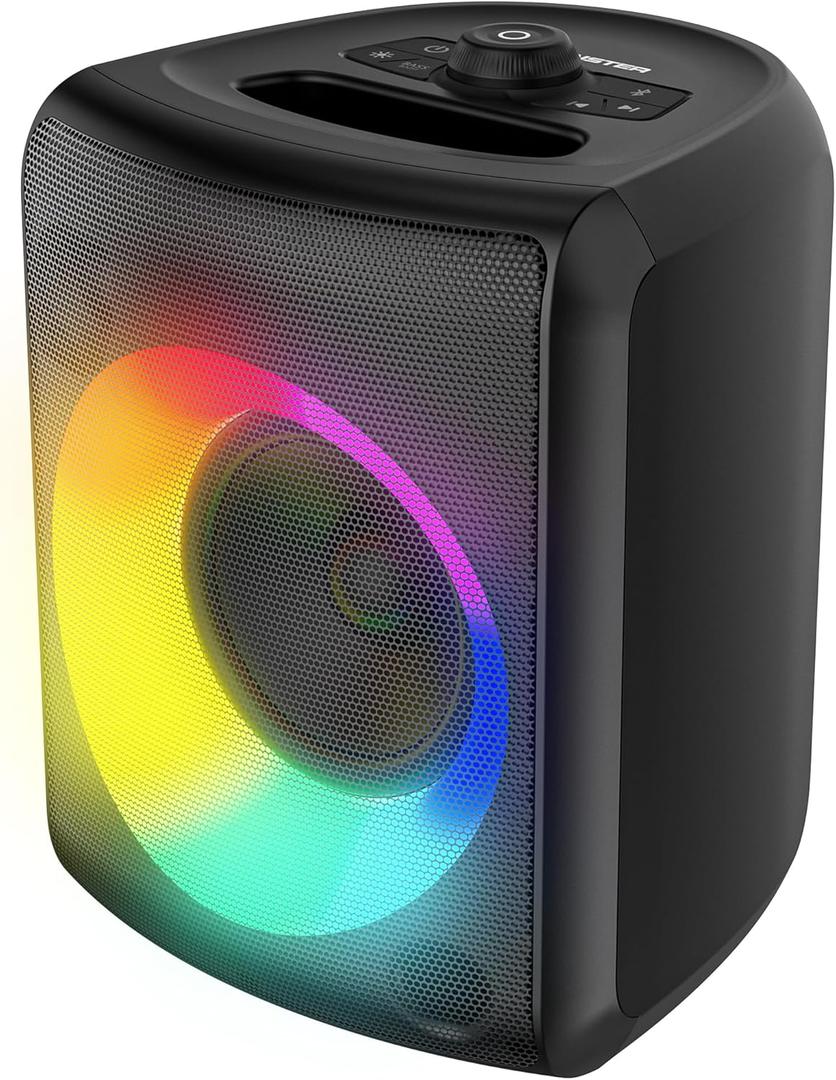 Monster Musicbox Bluetooth Speaker, 60W Loud Portable Wireless Speaker with Dynamic RGB Lighting, Speakers for Outdoor Indoor, Stereo Sound, 12H Playtime, IPX5 Water Resistant, Supports TF Card, AUX, Black