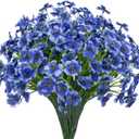 15 Bundles Artificial Flowers UV Resistant Outdoor Plants No Fade Faux Plastic Shrubs Fake Silk Flowers Window Box Garden Porch Home Decoration(Blue)