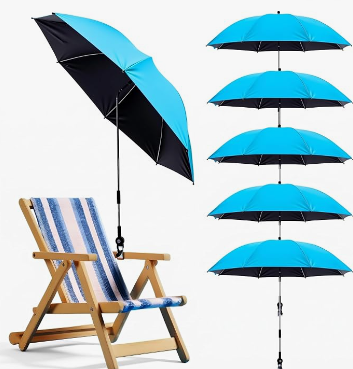 Sadnyy 6 Pcs Beach Chair Umbrella with Universal Clamp
360° Adjustable Clip on Umbrellas 42" UPF 50+ Portable Sun Shade for Beach Chair Patio Camping Wheelchair Stroller Golf Cart