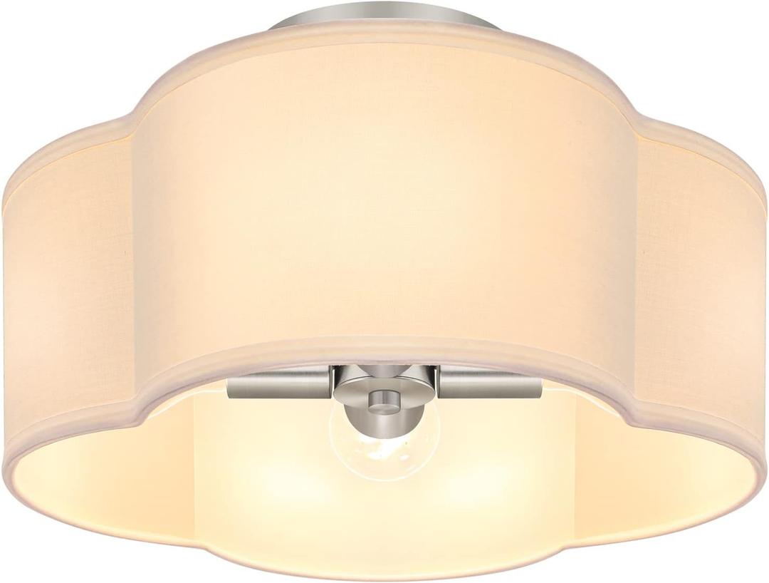 4-Light Semi Flush Mount Ceiling Light Fixture, Silver Modern Close to Ceiling Lamp with White Fabric Shade, Contemporary Bright Lighting for Nursery Kids Baby Room Kitchen Bedroom Hallway Entryway