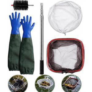 LemonRoad 4-in-1 Pond Cleaning Kit with Nets, Brush, Gloves, 6.8 ft Pole