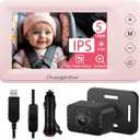 Baby Car Camera with NO.1 Night Vision, 3X Zoom, USB Powered, 5'' HD 1080P IPS Crystal-Clear Car Baby Monitor, Backseat/Carseat Camera for Kids Infants Rear Facing, S100U Light Pink