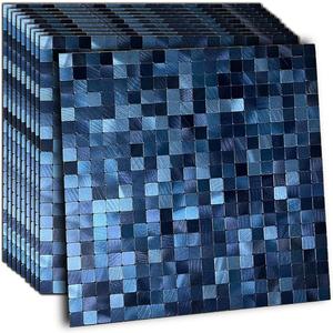 XUANINY 10-Sheet Peel and Stick Backsplash Tiles Dark Blue Surface Aluminum Mosaic Sticker for Kitchen (11.61"x11.61" Per Sheet, Pack of 5pcs) (Dark Blue 10)