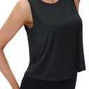 MAGCOMSEN Black Tank Top Woman Sleeveless Quick-Drying Cropped Tank Athletic Shirts Workout Flowy Yoga Tops Loose Fit, Small