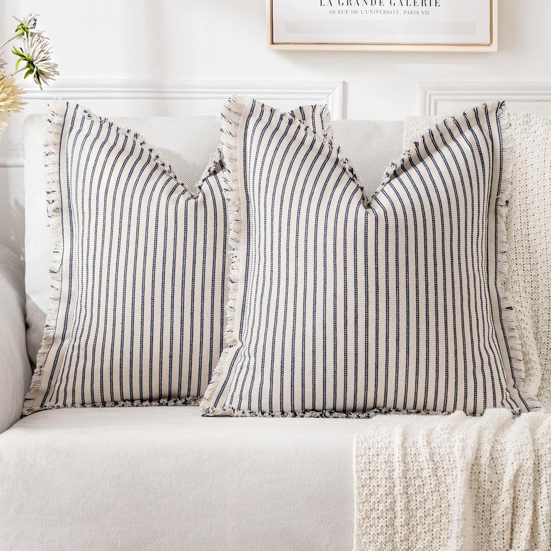 MIULEE Navy Blue Striped Euro Decorative Throw Pillow Covers, 24x24