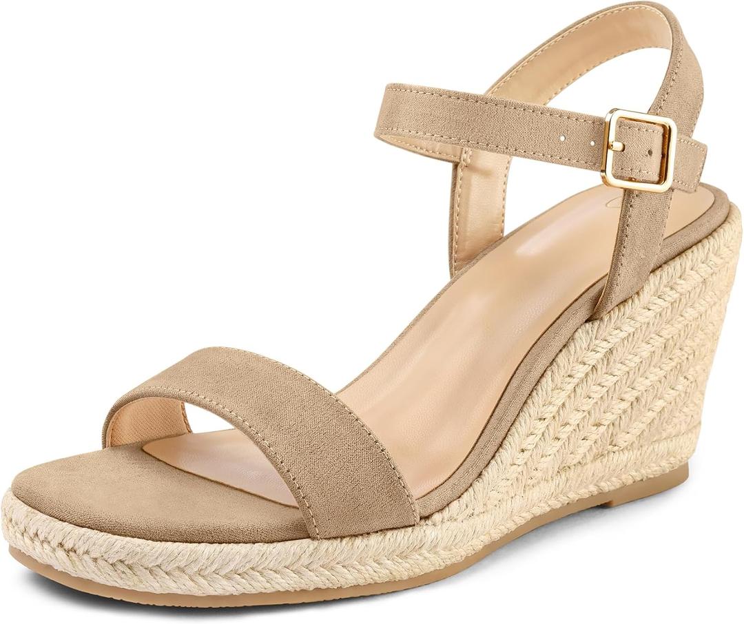 mysoft Women's Platform Espadrille Wedge Sandals Square Open Toe Ankle Strap Buckle Casual Summer Dressy Sandals (Orange, 9)