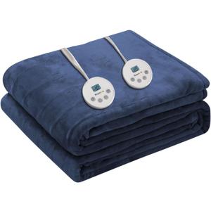 Wapaneus Heated Blanket Electric Queen Size 84"x90"-Dual Control with 10 Heat Levels 12 Timer Settings and 8 Hours Auto-Shut Off,Fast-Heating Electric Blanket,ETL Listed Machine Washable,Dark Blue