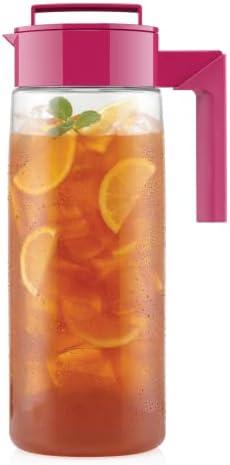 Takeya Airtight Pitcher - Everyday-Use for Iced Tea & More - Clear with Lid - Lightweight Kitchen Essential - Spill-Proof & Durable Kitchenware - 2 Quart, Raspberry