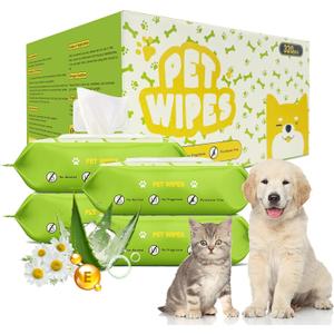 Unscented Hypoallergenic Pet Wipes - Deodorizing Cleaning Wipes for Dogs & Cats, Alcohol-Free & pH Balanced, Thick & Large Wipes for Paws, Body, Bum & Face, (320 Count, More favorable)