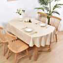 Wolkemer Faux Linen Small Oval Tablecloth Heavy Duty Wrinkle Resistant Fabric Table Cloths 52 x 70 Inch Beige Farmhouse Rustic Table Cover for Kitchen Dining Indoor Outdoor Tabletop Decoration