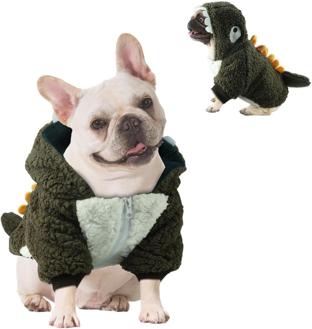 HOTUMN Warm Dinosaur Coat - Winter Jacket Pet Hoodie for Small to X-Large Dogs (Green)