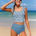 Girls Tankini Swimsuit 2 Piece Bathing Suit Twist Cross Back Cutout Swim Tank Top Floral Print Swimwear for 13-14Y