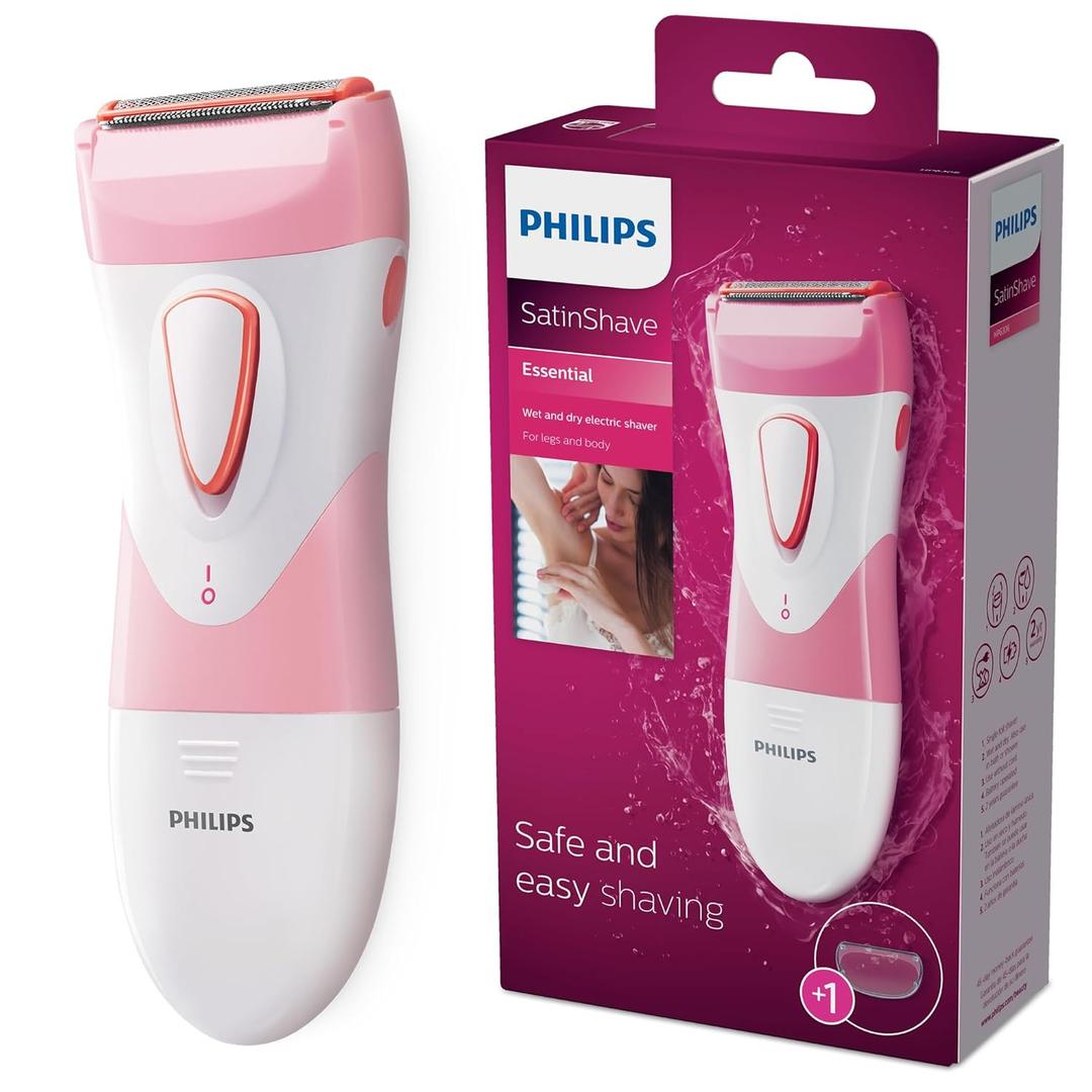 Philips SatinShave Essential Women’s Wet & Dry Electric Shaver for Legs & Body, Cordless, with Hypoallergenic Foil, HP6306/50, Pink