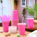 LemonRoad 50 Set 16 oz Pink Plastic Cups with Lids and Straws for Party (EXP 10/23/26)