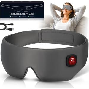 Silk Cordless Heated Eye Mask, Washable Sleep Mask Warm Compress Mask Soft Pressure Free Shade Blindfold Electric Eye Heating Pad for Blepharitis Sinus Stye Gifts for Men Women (Grey)