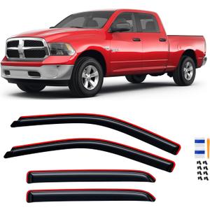 3 x in-Channel Rain Guards for 2009-2018 Dodge Ram 1500 Crew Cab, 2010-2025 Ram 2500 3500 Crew & Mega Cab, 2019-2024 Ram 1500 Classic Crew Cab, Window Visor Shields Vent Deflector Shade Wind Dark Smoke