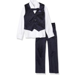 Isaac Mizrahi Boys' 4-Piece Velvet Vest Set (5, Navy) Isaac Mizrahi Boys' 4-Piece Velvet Vest Set (5, Navy)