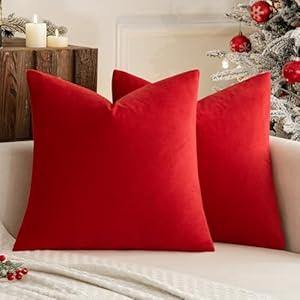 MIULEE Pack of 2 Christmas Bright Red Velvet Throw Pillow Covers 16x16 Inch Soft Solid Decorative Square Set Cushion Cases for Spring Couch Sofa Bedroom