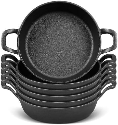 Ziliny Mini Cast Iron Skillets 7 x 7 x 1.7 Inch Cast Iron Pan Small Ramekin Set Black Casserole Dish Cookware Oven Safe Mini Skillets for Kitchen Indoor Outdoor Picnic (6 Pack)