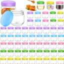 Tanlade 60 Pcs 3 oz Clear Plastic Jars with Lids Wide Mouth Mason Jars Mini Storage Containers Bulk for Herb Jelly Wedding Valentine Favors Shower Party Favors(Colorful)