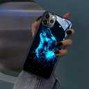 LED Light CompatibleiPhone 14 Case Colorful Glowing Tempered Glass Back Cover Bumper Shockprooffor Cool Women and Trendy MenProtective LensCall Music FlashSend Tempered Film (Wolf)
