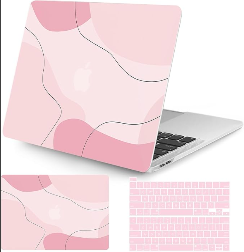 Seorsok Compatible with MacBook Air 13 Inch Case2022 2021 2020 2019 2018 Release A1932 A2179 M1 A2337 Touch ID,Plastic Hard Shell Case with Keyboard Cover,Art Line-Pink