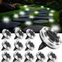 Solar Ground Lights Outdoor 12 Pack Waterproof, Upgraded Solar Garden Lights with 4 Side Light, Stainless Steel Solar Powered Disc Landscape Light for Walkway Pathway Lawn Yard Patio Deck-Cool White