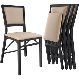 VECELO Folding Chairs Set of 2 with Cushion, Foldable Padded Seats with Heavy Duty Metal Frame for Kitchen/Dining/Living Room, No Assembly & Space Saving Design, Beige
