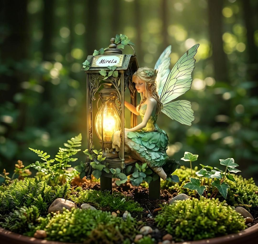 Fairy Lantern Garden Stake, 2D Flat Waterproof UV-Resistant Acrylic Enchanted Fairy Decor, Whimsical Outdoor Yard Lawn Flower Bed Potted Plant Ornament for Patio Balcony Indoor Decor