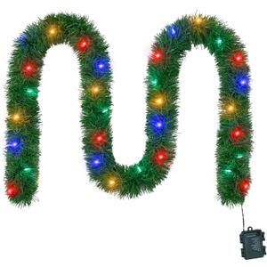 WEMADE 15.4ft Pre-Lit Christmas Garland with Lights  50 LED Lighted Garlands for Christmas Decorations Indoor Outdoor, Battery Operated 8 Modes Memory Timer for Mantel Stair Banister Doorframe Dcor (Multi Color)