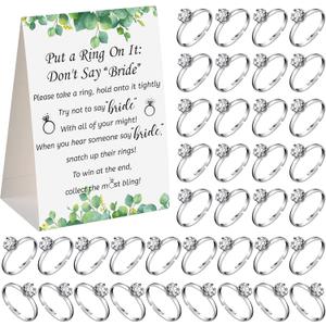Woanger Put a Ring on It Bridal Shower Game with 50 Fake Rings, Rustic Greenery Theme Wedding Shower Games Wedding and Engagement Rings and Not Say Bride Rules Cards(Leaves, Silver) Woanger Put a Ring on It Bridal Shower Game with 50 Fake Rings, Rustic Greenery Theme Wedding Shower Games Wedding and Engagement Rings and Not Say Bride Rules Cards(Leaves, Silver)