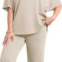 Sampeel Two Piece Sets for Women Summer Outfits Oversized Wide Leg Crop Pants Lounge Sets Airport Beach Vacation Clothes (Beige, XL)