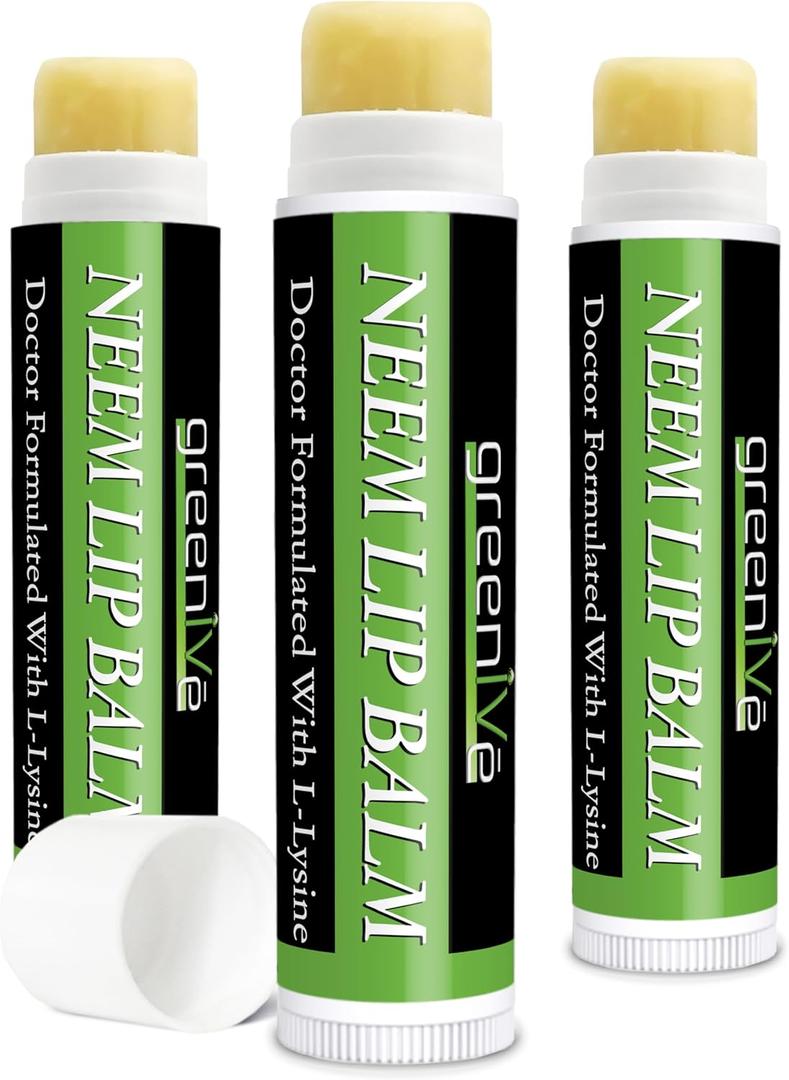 GreenIVe Neem Lip Balm, Vegan Lip Moisturizer with L-Lysine, Soothe and Soften (3)