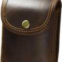 Holster Pouch, Leather Double Deck Playing Card Case Fits Poker and Bridge Size Cards, Durable Leather EDC Waist Bag for Coins, Car Keys, Headphones (Coffee)