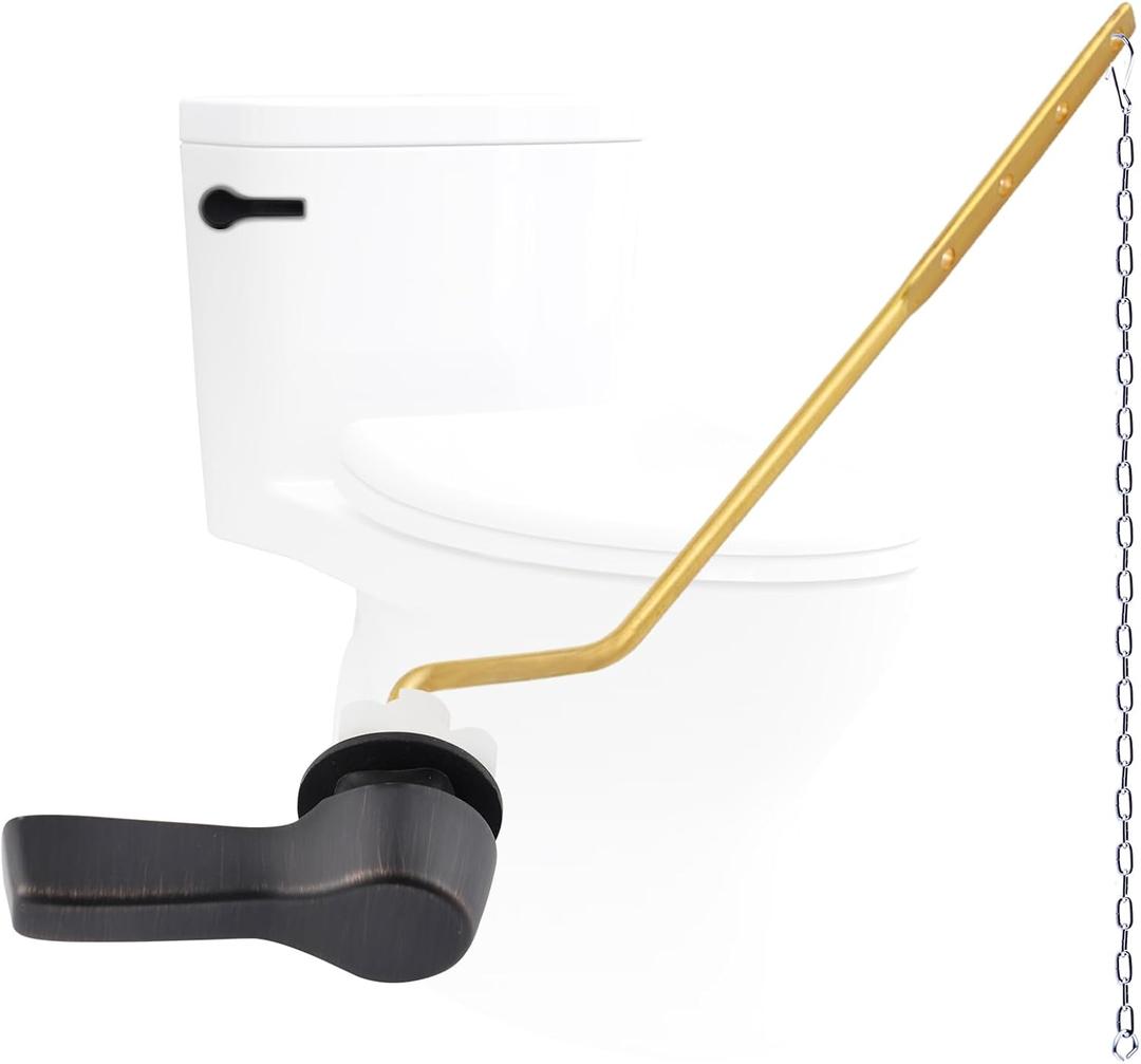Hygie Rinse Metal Toilet Handle Lever Flush Replacement, Universal Side Mount Toilet Handle with Stainless Steel Flapper Chains, Toilet Repair Kit, Oil Rubbed Bronze