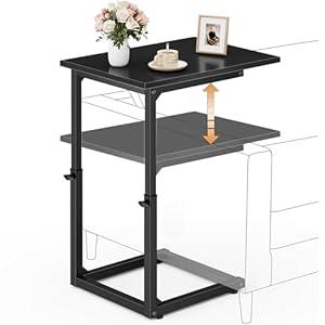 C Shaped End Table, Adjustable Height Side Table for Couch Recliner, Tall Sofa Table Small Couch Side C Tables, Slide Under Sofa TV Tray Coffee Tables for Living Room, Bedroom, Bedside, Black