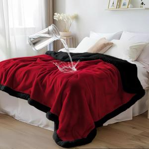 Waterproof King Size Blanket - Sherpa Fleece Reversible Throw, Soft Warm Leak-Proof Bed & Couch Protector for Kids, Pets & Everyday Spills (Velvet Red/Obsidian Black, King 90x108)