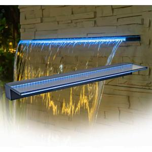 Waterfall Spillway with 7 Color-Changing LED Light, Sheer Descent Pool Fountain – Waterfall Kit for Outdoor Garden, Patio, Swimming Pool and Koi Pond Decoration (Acrylic, 36 Inch)